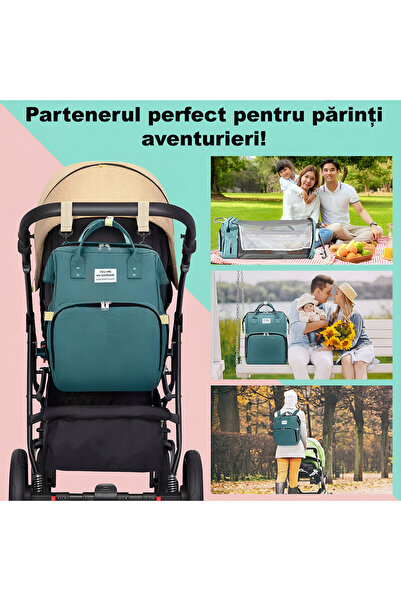 ZEQAS Rucsac 3în1 Impermeabil cu Pătuț Pliabil & Zonă Schimbat Scutece, Izolare Termică, Verde