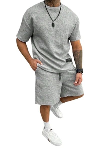 The Casius. Set of T-shirt and Shorts for Men, Gray, Textured, Size L