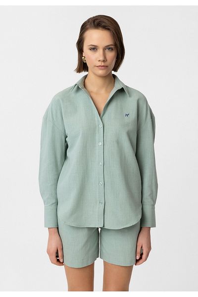 Williot Dayanara Women's Oversize Linen Look 2-Piece Long Sleeve Casual Shorts Shirt Set