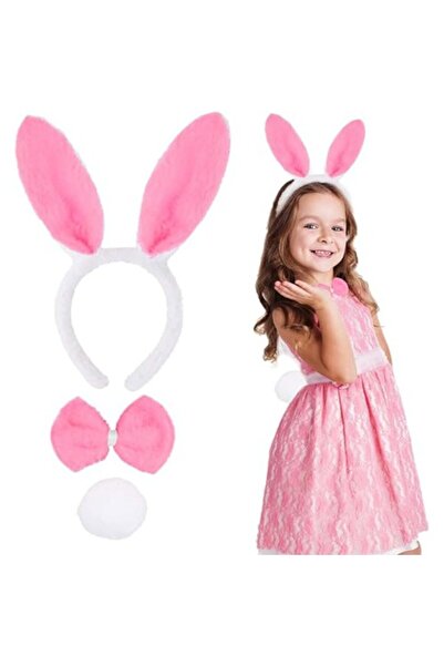 ForWhat مجموعة 12 قطعة من ربطة عنق على شكل تاج أرنب وردي مكونة من 3 قطع لزي ع...