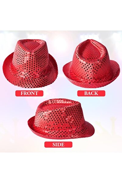 ForWhat Pălărie Fedora roșie cu paiete pentru birou, acasă, birou, activități...