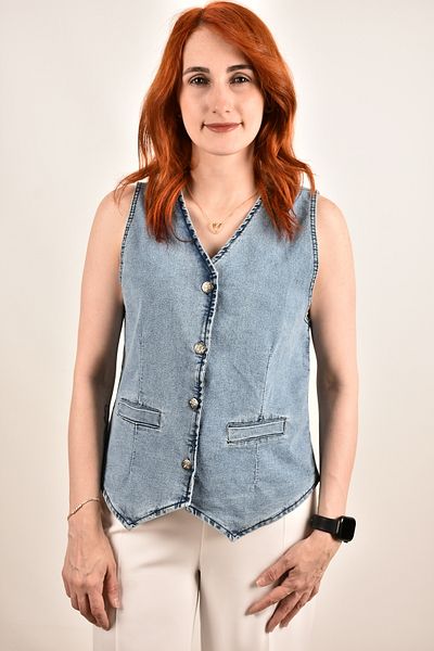moda caddesi Lycra Women's Denim Vest with Pocket Detail
