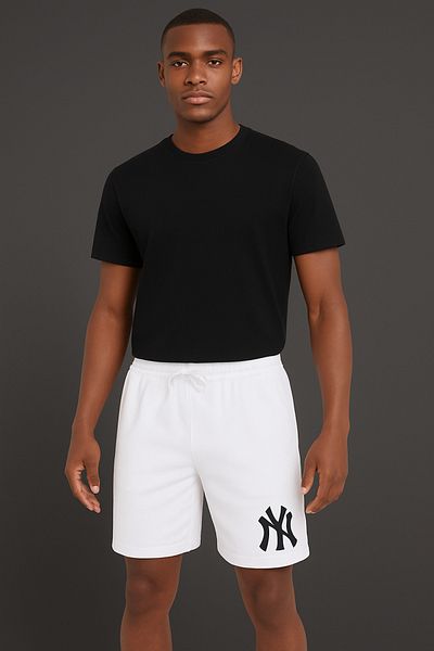 Boi Unisex Λευκό Μαύρο ριγέ Βαμβακερό χαλαρό σορτς-Casual σορτς-NY Γυναικείο εμπριμέ ψηλόμεσο πλεκτό με τσέπες
