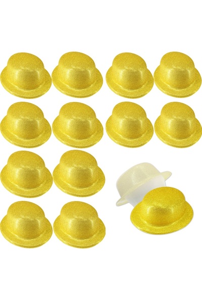 ForWhat Set de 12 bucăți de pălărie melon cu sclipici auriu pentru birou, acasă, birou, spectacol, costum retro