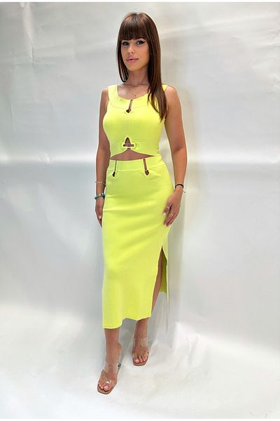 IFASTFASHION Women’s 2-Piece Sleeveless Cut-Out Midi Skirt Set – Summer Co-Ord with Metal Details