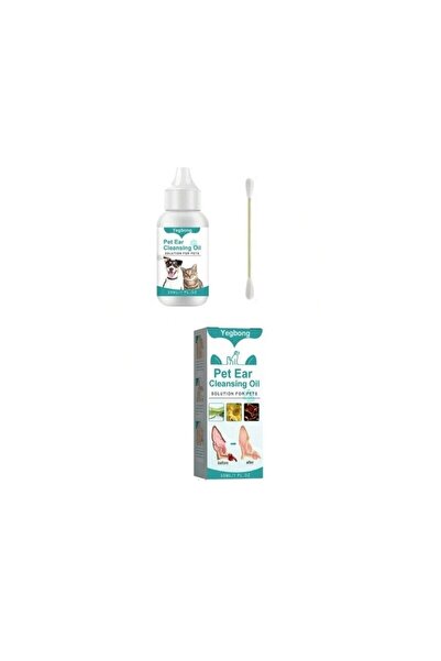YEGBONG Set for Cleaning Pet Ears, Contains 30 ml Oil and 10 Cotton Pads, for Cats and Dogs