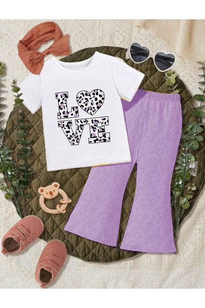 bebekpare Girl's Summer Spanish Suit Leopard Love Printed