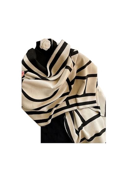 The Casius. Esarfa tip sal pentru dama din materiale premium, model geometric, culoarea negru si gri, The Casius