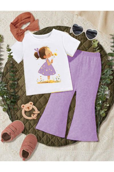 bebekpare Girl's Summer Spanish Suit Flower Smelling Girl Printed