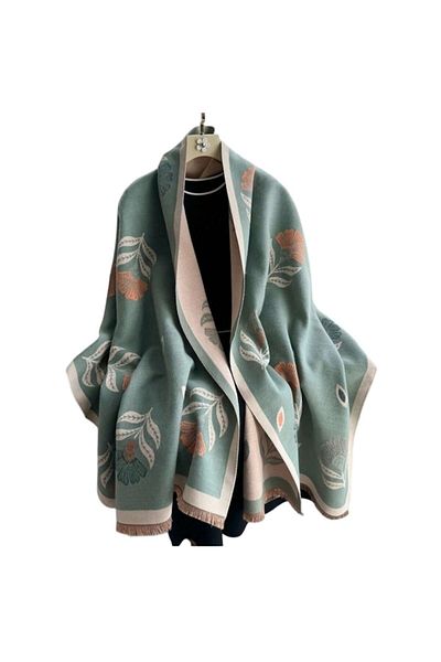 The Casius. Șal lung tip eșarfă pentru femei, confecționat din materiale premium, model floral, culoare verde pal, The Ca