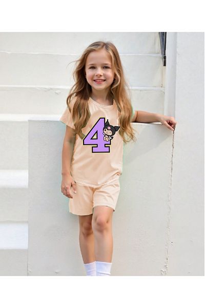 bebekpare Girl's Beige Tshirt-Shorts Set 4 Written