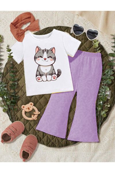 bebekpare Girl's Summer Spanish Suit Cat Printed