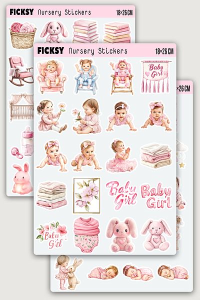 Ficksy Pink Baby Girl Sticker Set - 60 Sticker Stickers