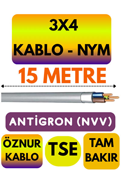 öznur kablo Öznur 3X4 ANTİGRON (NYM) Kablo (Gri) Metre Seçenekli 15 METRE
