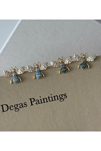 SU PERİSİ TAKI BİJUTERİ Vip Seri Gold Yeşil Zirkon Taşlı Arı Model Küpe