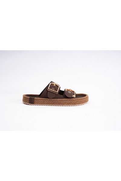 innsteal Laodikeia Double Buckle Rope Sole Women's Comfortable Summer Slippers Brown