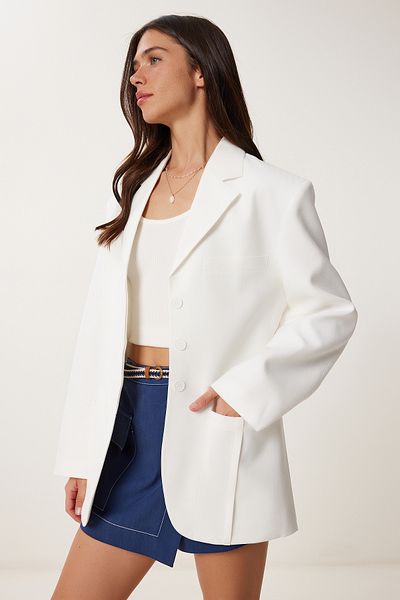 Lovelyİstanbul Jachetă de blazer din in sezon cu căptușeală ECRU LFK0013