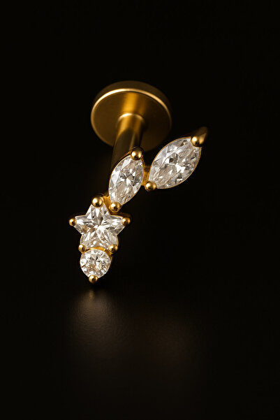 depozoom Titanyum Flatback Tragus Helix Conch Flat kıkırdak ZİRKON Piercing 100%TT-20