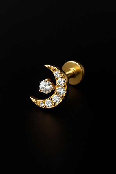 depozoom Titanyum Flatback Tragus Helix Conch Flat kıkırdak HİLAL ZİRKON Pier...