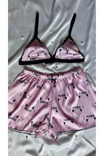 Lessya Satin Shorts Bralet Pajama Set Patterned