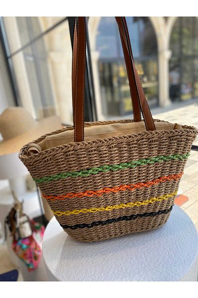Zeynep Keskin Design Γυναικεία ψάθινη τσάντα, πλεκτή τσάντα, τσάντα παραλίας, γυναικεία τσάντα ώμου