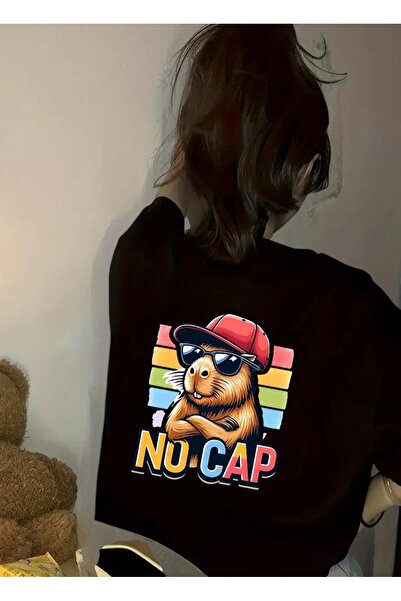 DEEFWEAR Μαύρο μπλουζάκι χωρίς καπάκι πλάτης με στάμπα Unisex Oversize