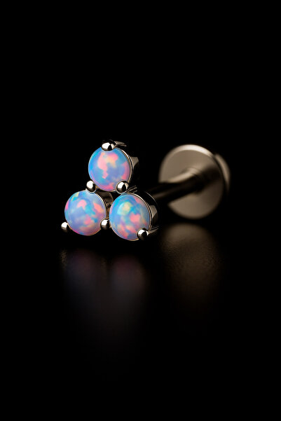 depozoom Titanyum Flatback Tragus Helix Conch Flat kıkırdak Mavi Opal 3 Taş 7mm Piercing 100%TT-20