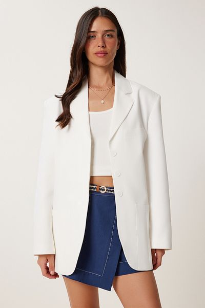 Lovelyİstanbul Jachetă de blazer din in sezon cu căptușeală ECRU LFK0013