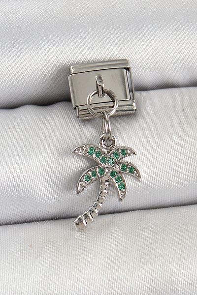 AfraBeauty 316L Steel Palm Tree Dangle Zircon Stone Silver Charm - Stylish Women's Accessory