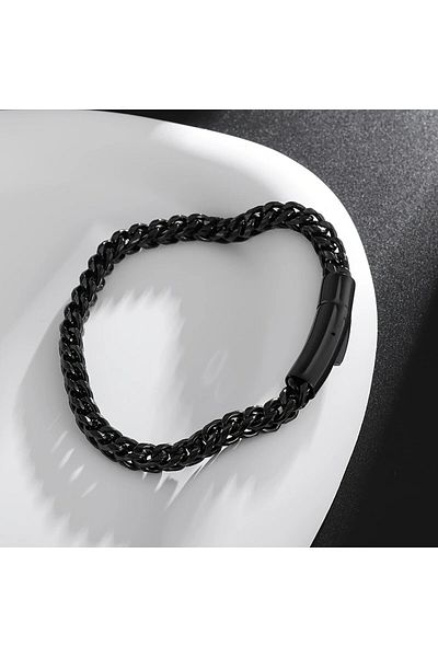 Tasarım Steel Bracelet Double Sided Titanium Model 1 cm Width 20 cm Length Black Black