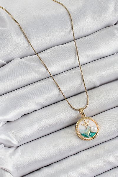 BESKAR 316L Steel Chain White Enamel Artistic Portrait Pearl Detailed Sea Starfish Model Gold Color Women