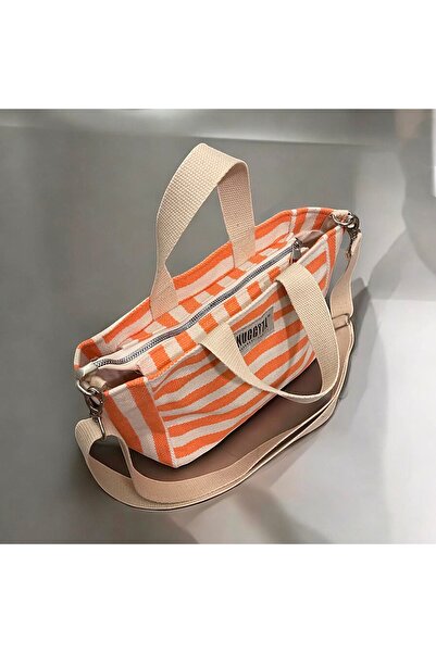 Nuggita Mini Size Zippered Herringbone Striped Woven Handbag / Cross Strap - Yellow