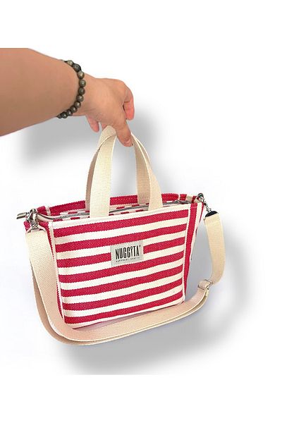 Nuggita Mini Size Zippered Herringbone Striped Woven Handbag / Cross Strap - Red