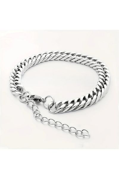 Tasarım Steel Bracelet Tight Weave Chain Model Titanium 0.6 mm Width 19 cm Silver Silver