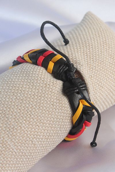 merland benvecocuk Yellow Red Black Color Leather Drawstring Men's Bracelet - Lisinya