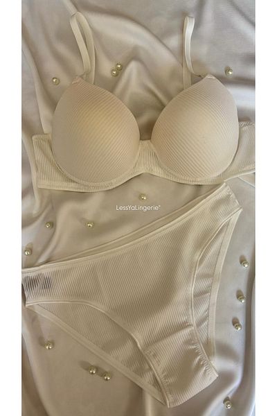 Lessya Ribbed Pattern Padded Supported Bra Set (Bra&Tanga)