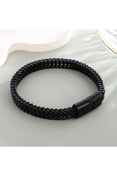 Tasarım Steel Bracelet Double Sided Titanium Model 1 cm Width 20 cm Length Black Black