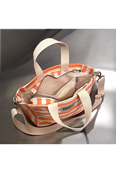 Nuggita Mini Size Zippered Herringbone Striped Woven Handbag / Cross Strap - Yellow