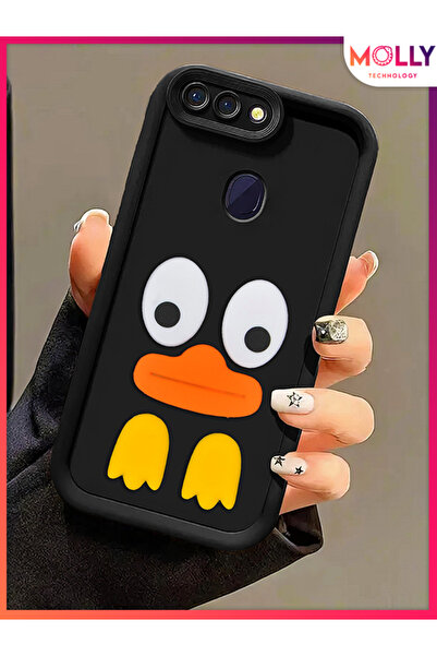 Molly Oppo A5s İçin Siyah Kenarları Kalın 3d Kabartmalı Cute Duck Silikon Kılıf