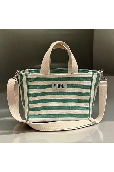 Nuggita Mini Size Zippered Herringbone Striped Woven Handbag / Cross Strap - Green
