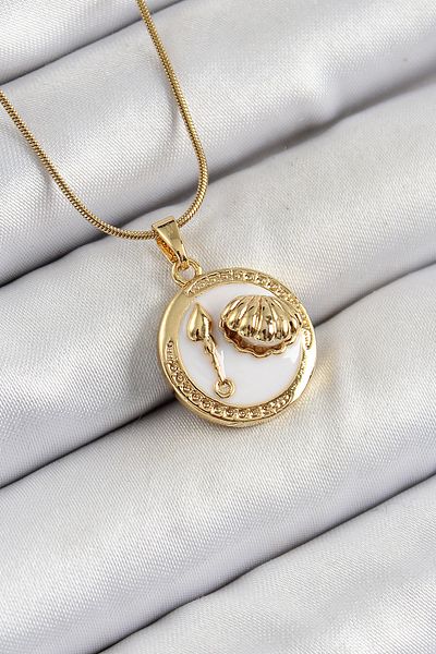 BESKAR 316L Steel Chain White Enamel Artistic Portrait Oyster Model Gold Color Women's Necklace