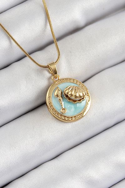 BESKAR 316L Steel Chain Turquoise Enamel Artistic Portrait Oyster Model Gold Color Women's Necklace