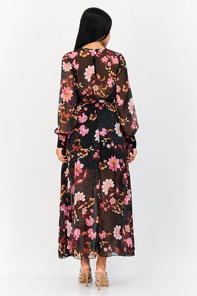BANDOLINO Women Allover Print Belted Maxi Dress, Multicolor