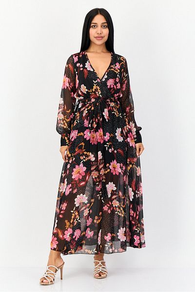 BANDOLINO Women Allover Print Belted Maxi Dress, Multicolor