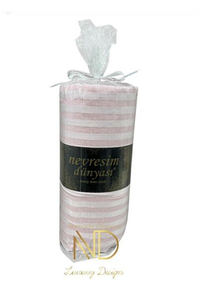 merland benvecocuk Striped Double Fitted Micro Satin Bed Sheet and 2 Pillowcases Pink
