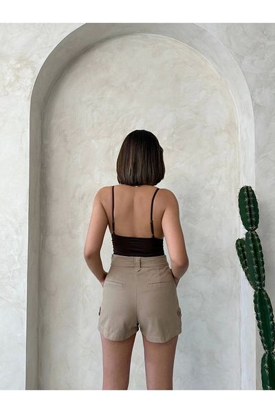 KAZAX Belt detailed gabardine shorts beige s25289