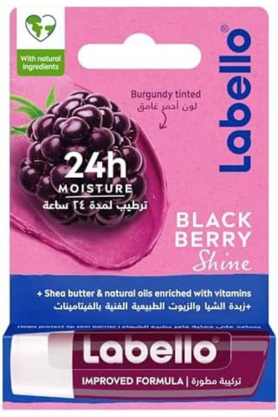 LABELLO Blackberry Shine Lip Balm, 24H Melt-In Moisture, with Shea Butter and Natural Oils, 4.8g