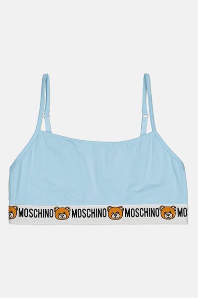 Moschino Women Brand Logo Non Padded Bralette Underwear, Mint Blue