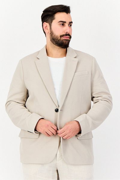 Esprit Men Regular Fit Textured Semi Formal Blazer, Light Beige
