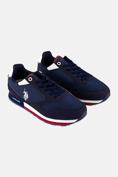 U.S. Polo Assn. Kids Boy Eco Suede-Nylon Lace Up Casual Shoes, Navy Blue